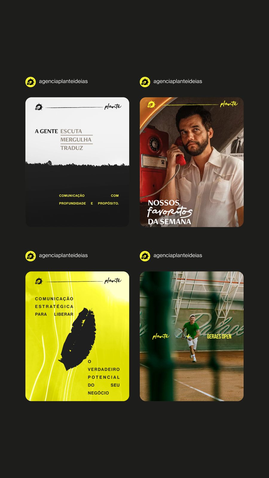 Aplicações editoriais da Plante em posts digitais.